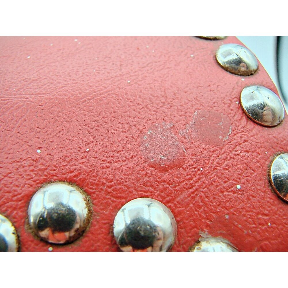 Red Leather Silver Stud Jewelry Trinket Trunk Box 6" Fashion Storage Box No Key - Picture 12 of 12